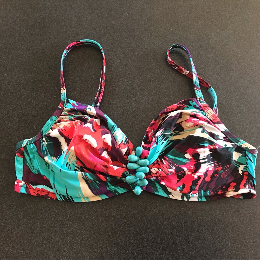 La Blanca Multicolor Floral Print Bikini Top in Teal, Pink, Purple
